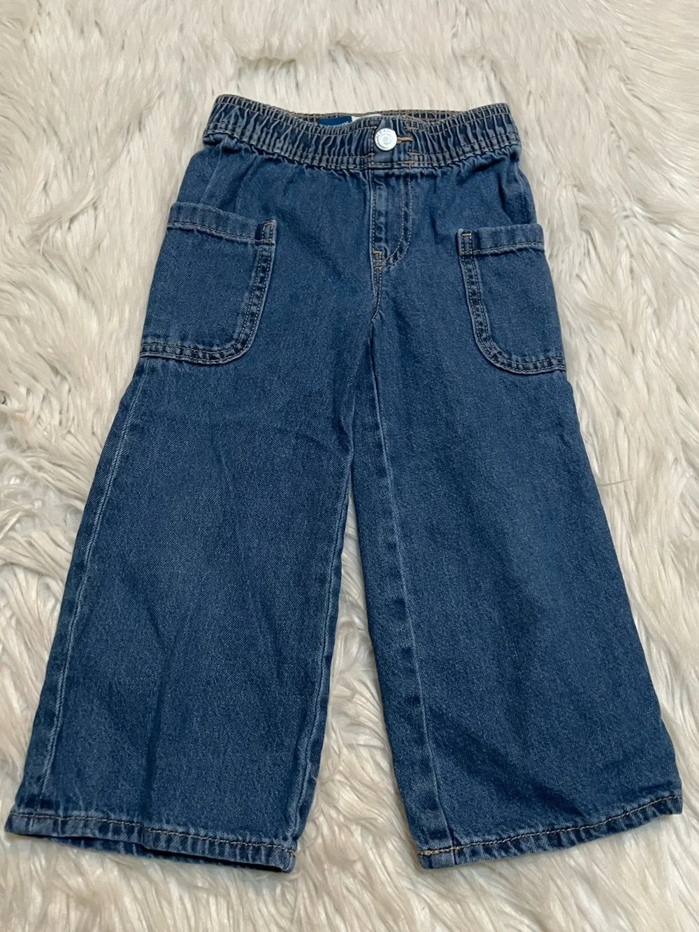Old Navy Pull-On Baggy Wide-Leg Cargo Jeans Medium Wash 3T
